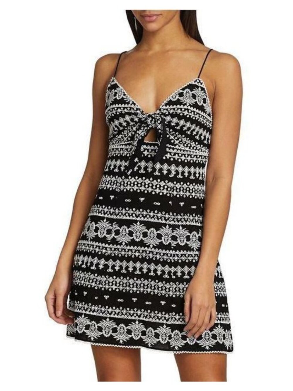 Alice + Olivia Black Roe Embroidered Tie Front Mini Dress Size 4